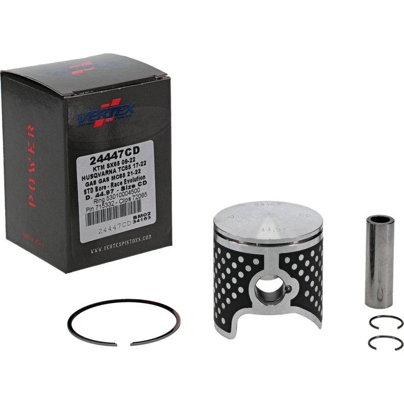 Vertex 24447CD Cast Race Piston Kit Compatible WithReplacement For KTM 65 SX 20092022 Husqvarna TC 65 20172022 45 mm Cylinder Diameter 65 cc Displacement 44970mm Piston Diameter